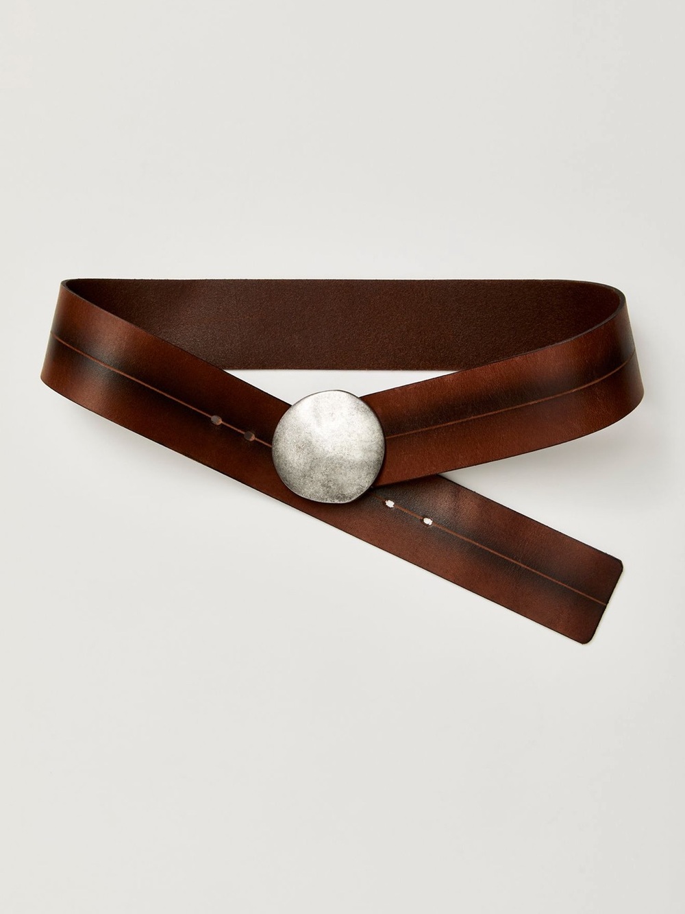 Free People Distressed Brown Leather Wrap Belt with Silver Disc Buckle